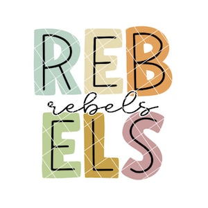 Rebels Football - Colored Block Letters - SVG/DXF/PNG file for cutting machines and sublimation