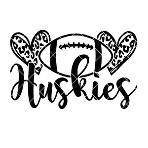 Huskies Football - coeurs avec imprimé léopard - fichier SVG/DXF/PNG pour machines de découpe et sublimation