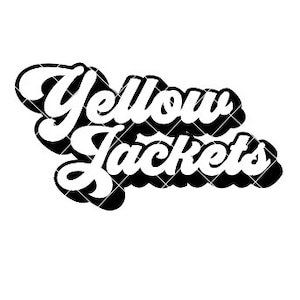 May include: Black and white logo with the text "Yellow Jackets" in a retro font style.