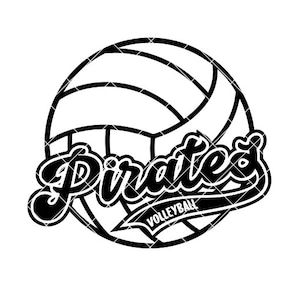 Pirates Volleyball Retro Script Regular and Distressed - SVG/DXF/PNG file for cutting machines and sublimation