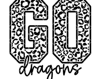 Go Dragons in luipaardprint - SVG/DXF/PNG-bestand voor snijmachines en sublimatie - Aanpassen in school-/teamkleuren of mascotte