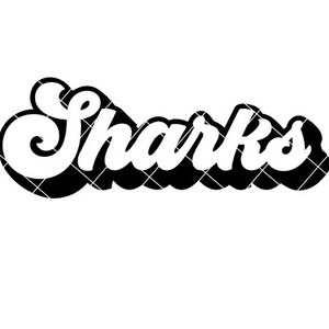 Sharks Retro Script Regular and Distressed - SVG/DXF/PNG file for cutting machines and sublimation