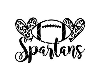 Spartans Football SVG, Hearts Leopard School Spirit Design