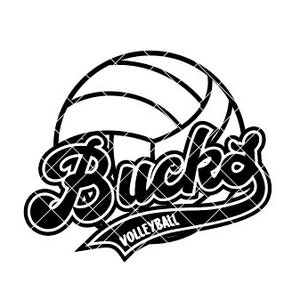 May include: Black and white graphic design of a volleyball with the word "Buckeye" in a stylized font and the text "Volleyball" below.