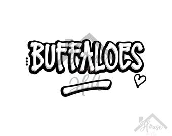 Diseño de mascota escolar con diseño de búfalos en formato SVG, con puntos y subrayado.