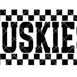 Huskies avec fond en damier - fichier SVG/DXF/PNG pour machines de découpe et sublimation