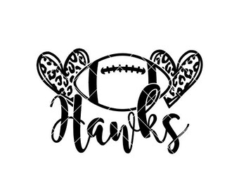 Hawks Football SVG, Hearts Leopard School Spirit Design