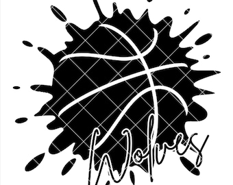 Wolves Paint Splatter Basketball - SVG/DXF/PNG file for cutting machines and sublimation - Customize in school/team colors or mascot