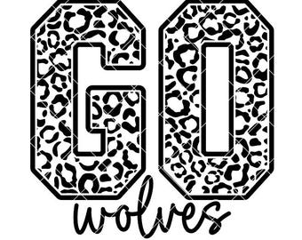 Go Wolves in Leopard Print - SVG/DXF/PNG file for cutting machines and sublimation - Customize in school/team colors or mascot