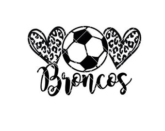 Broncos Soccer - Hearts with Leopard Print - SVG/DXF/PNG file for cutting machines and sublimation