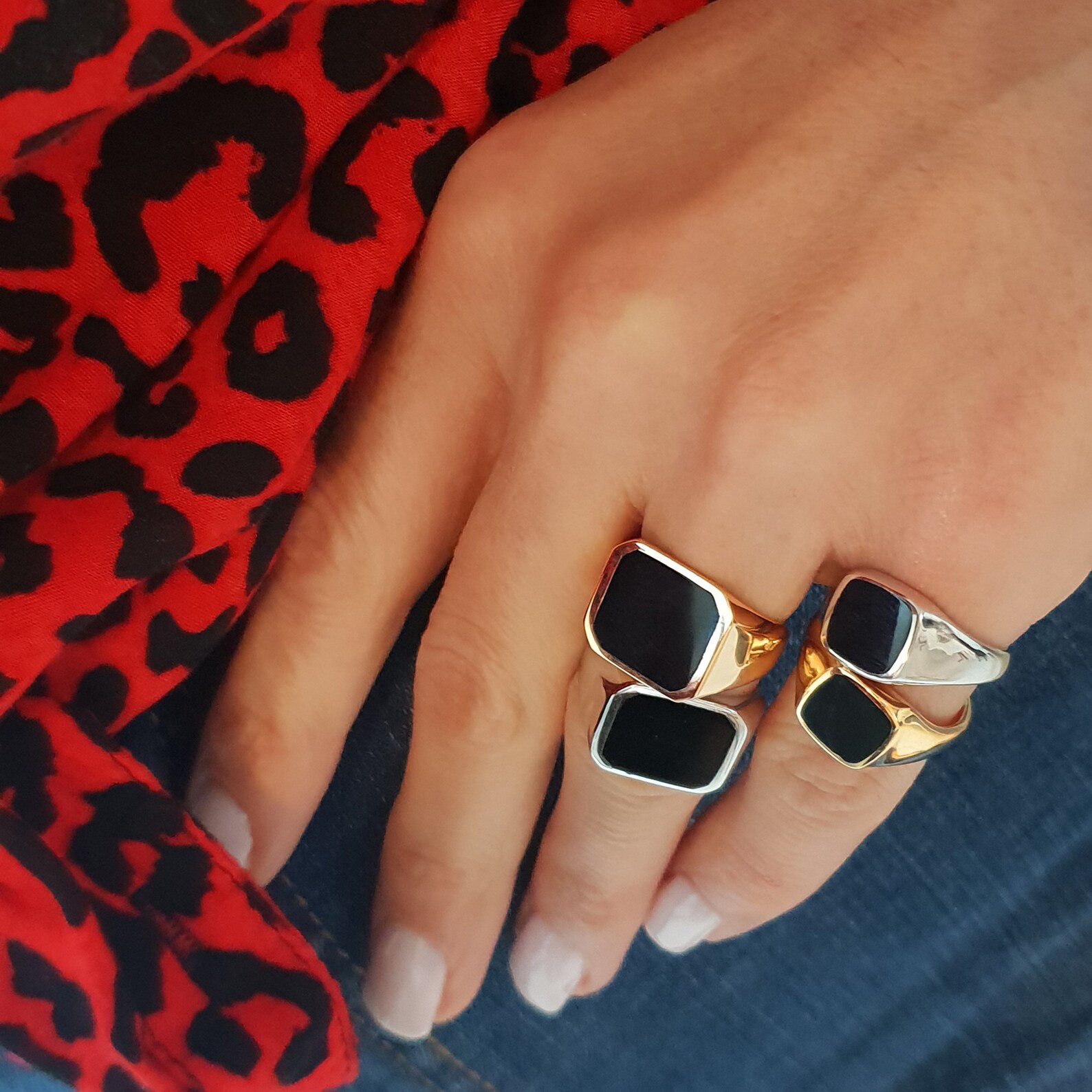 18K Black Onyx Ring Onyx Square Ring Everday Delicate Stone Etsy