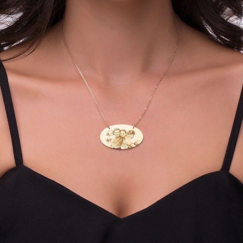 Personalized Photo Necklace Engraved Picture Necklace Oval Etsy