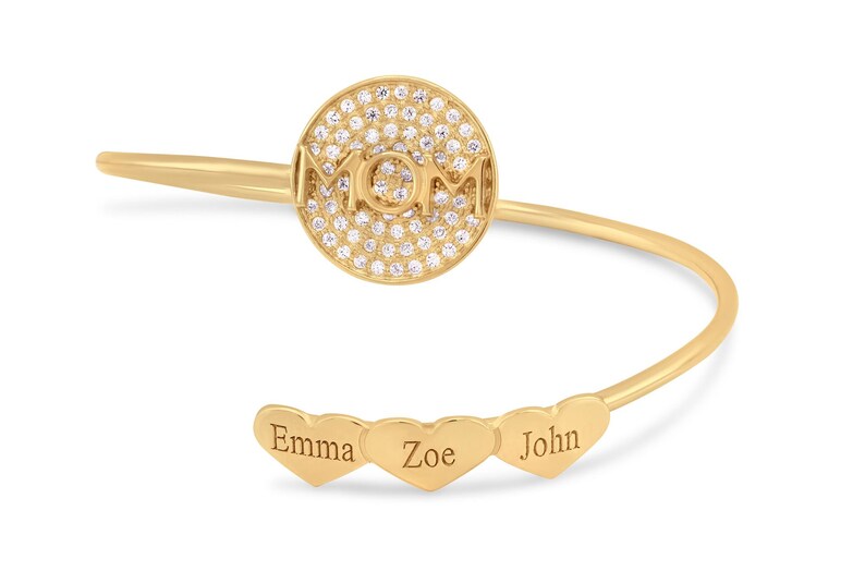 18k Gold Plated or Sterling Silver Mom grandma and heart name plate bangle Bracelet Zirconia monogram cz custom personalized gift engraved
