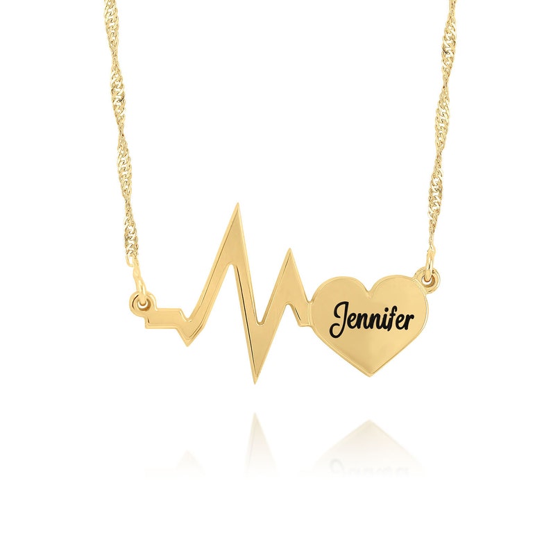 Heart pulse Name Necklace 18k gold Plated or Sterling Silver custom personalized gift engraved name necklace