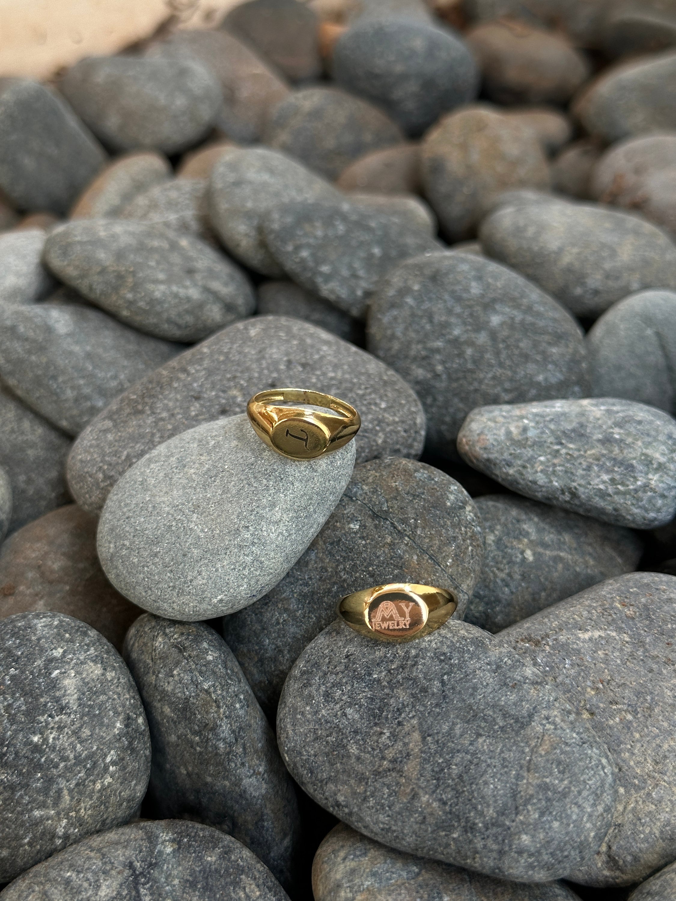 Personalized Oval Pinky Ring Silver or Gold Plated