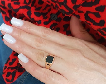 Square Black Onyx Ring,  Gold plated Ring,  Men's ring, Women's fashion ring, Black Stone Ring