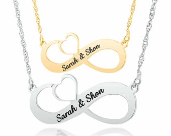 Infinity Heart Name Necklace, 18k Gold plated or 925 Sterling Silver personalized gift Necklace custom personalized engraved