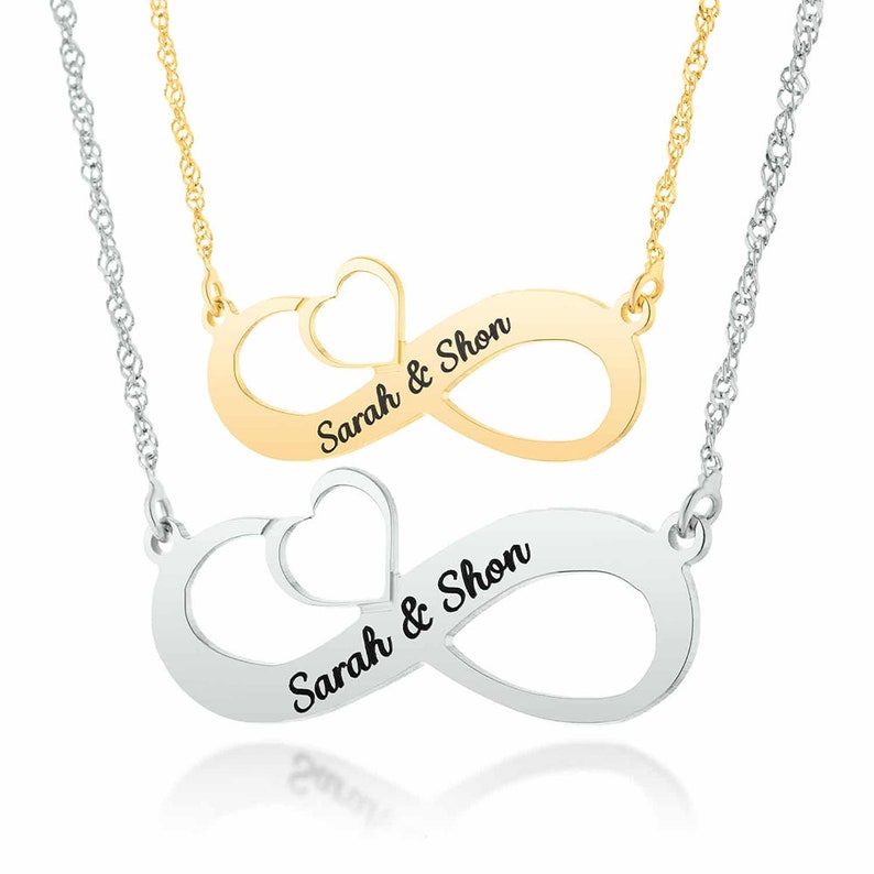 Infinity personalized Heart Name Necklace 18k Gold plated or 925 Sterling Silver personalized gift Necklace custom personalized engraved