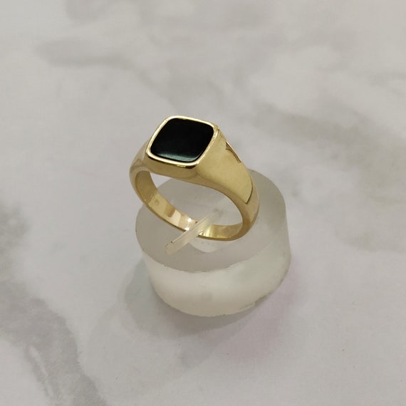Square Black Onyx Ring Gold plated Ring Men s ring Women s fashion ring Black Stone Ring