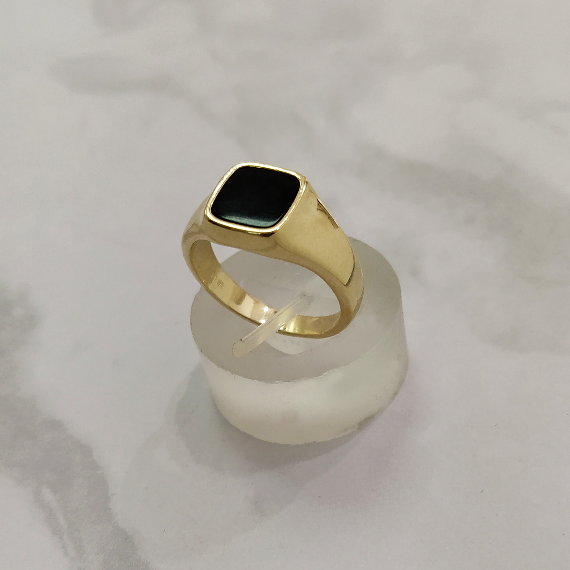 Black Onyx Square Shape Men's Signet Dedicated Ring 14k Yellow Gold Plated