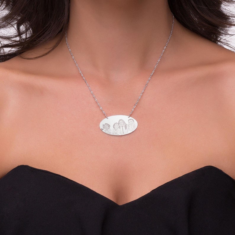 Personalized Photo Necklace Engraved Picture Necklace Oval Etsy