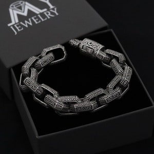 Pulseira masculina durável de aço inoxidável: design de elo texturizado com inspiração vintage e fecho seguro | Pulseira masculina retrô e especial