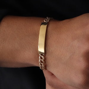 Pulsera con nombre de identificación personalizada / pulsera de plata gourmet / cadena de eslabones con placa de nombre personalizada para hombres, pulseras con nombre de padre e hijo Paves CZ, novios
