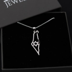 Sterling Silber 925 Herren Halskette mit Karte von Israel und Davidstern Anhänger, israelischer Schmuck, hebräische Halskette,für Ihn