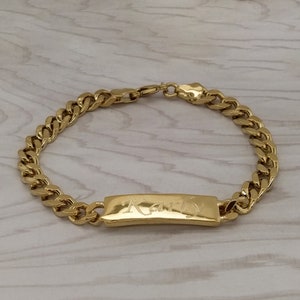 Men's gold id bracelets engraved Clearance