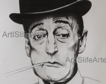 Retrato-Retrato, Descarga instantánea de Totò, dibujo al carboncillo, carboncillo, decoración de paredes, arte imprimible, descarga imprimible