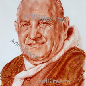Pope John XXIII, gold, wall decoration, printable art, downoald printable.Pencil portrait - Art print drawing.