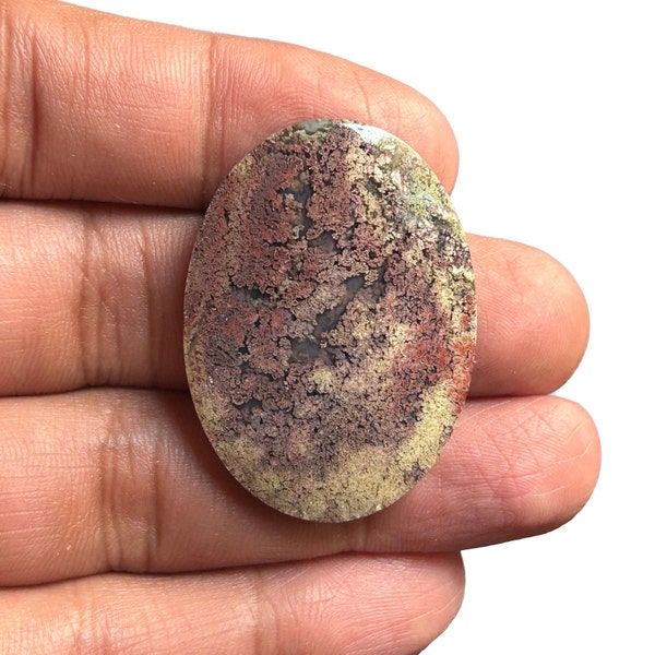 Scenic Moss Agate Cabochon Gemstone Natural 37x27x6 MM, 55.70 Cts