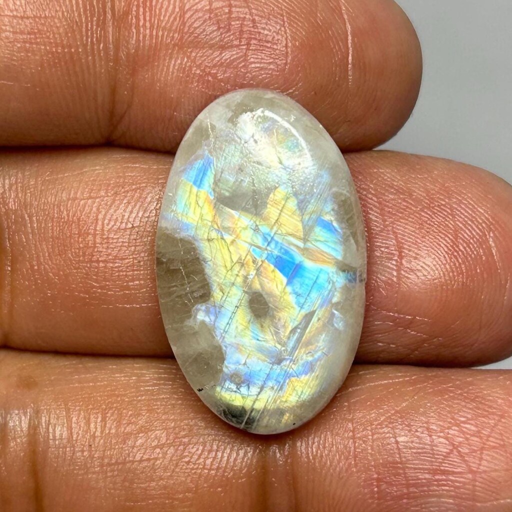 Orecchini I Be Con Pietra Di Luna Arcobaleno E Labradorite Bianca - Forma Ovale 9x11 Mm, Argento 925, Lunghi 3,1 Cm, Con Confezione Regalo E Certificato
