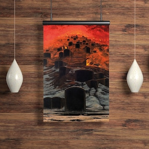 Affiche de Beksiński, affiche imprimée de Beksiński, peinture de cimetière, art sombre, dark fantasy (fantastique sombre), impression d’art surréaliste, objet d’art gothique, pierres tombales, art sur le thème de l’horreur