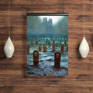 Affiche A3 de Zdzisław Beksińsi, affiche imprimée de Beksińsi, œuvre d’art avec un cimetière de Beksińsi, objet d’art gothique, affiche gothique, affiche imprimée murale premium, décoration sombre