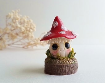 Clay Buddies MUSHROOM/Handmade Toadstool Mushroom/Clay Desk Buddies/Miniature Polymer Clay Figurine/Fairy garden Decor/Cute bookshelf decor