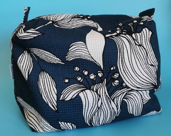 Stoffen tas, Make-up tas, Blauwe stoffen tas, Etui, Reistas, Make-up organisator, Cosmetiquera, Vrouwen nodig