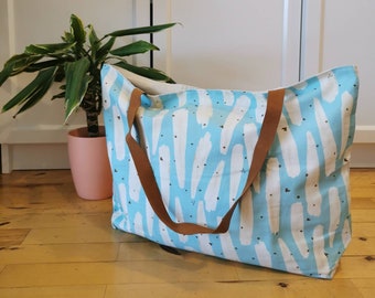 Cloth bag, Blue cloth bag, Japanese cloth bag, Leather handle bag, Big bag, Big blue bag, Canvas bag, Urban fabric bag