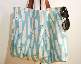 Cloth bag, Blue cloth bag, Japanese cloth bag, Leather handle bag, Big bag, Big blue bag, Canvas bag, Urban fabric bag