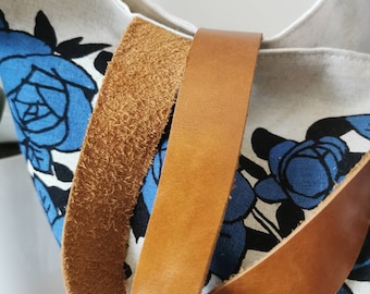 Blue canvas bag, Fabric tote bag, Roses fabric bag, Urban fabric bag, Original canvas bag, Japanese fabric bag, Daily bag, Unique bag