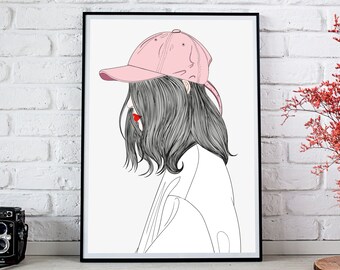 Girl With Camera Print Picture Story Poster Drawing Girl And