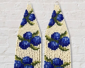 Blueberry fringe earrings - Native American Beaded earrings