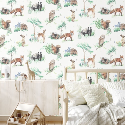 Woodland Animals Children's Wallpaper Etsy UK