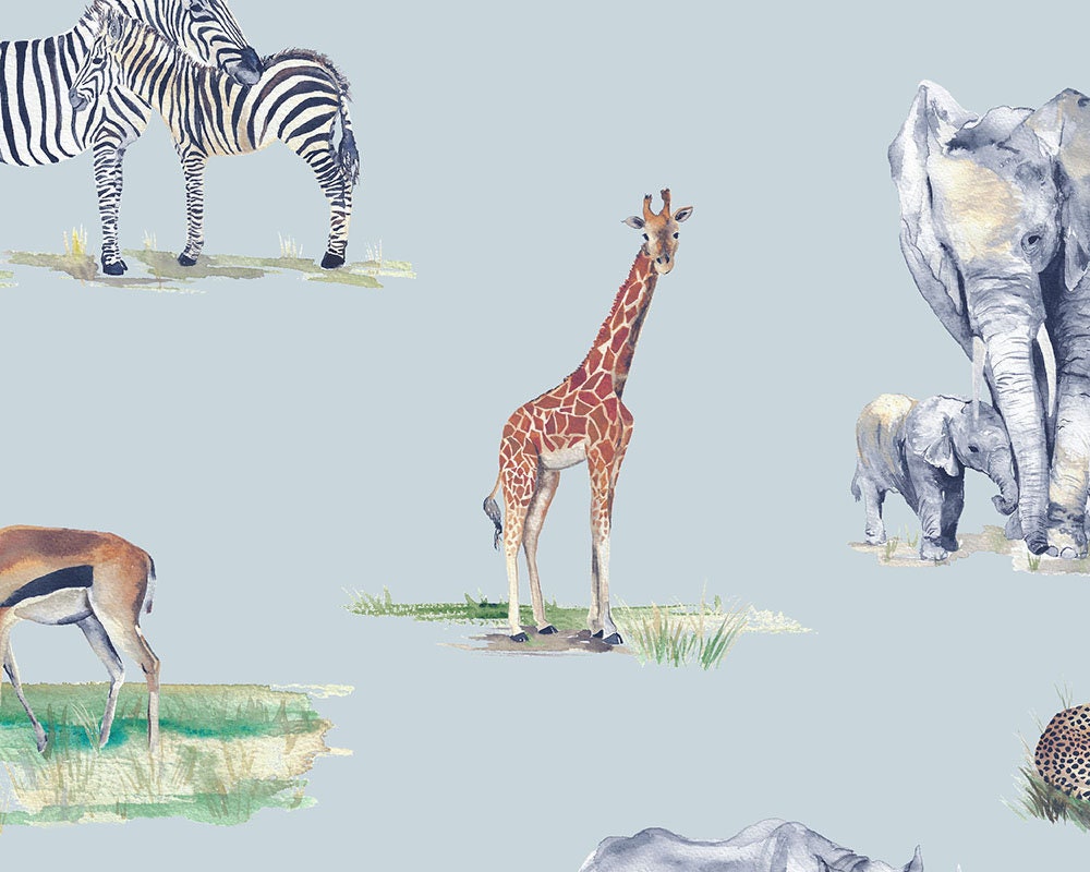 Safari Animals Children's Wallpaper Etsy UK