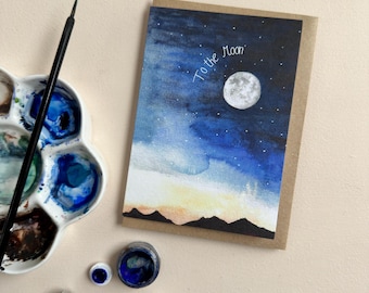 Hand-Painted Moon & Stars Watercolour Greeting Card