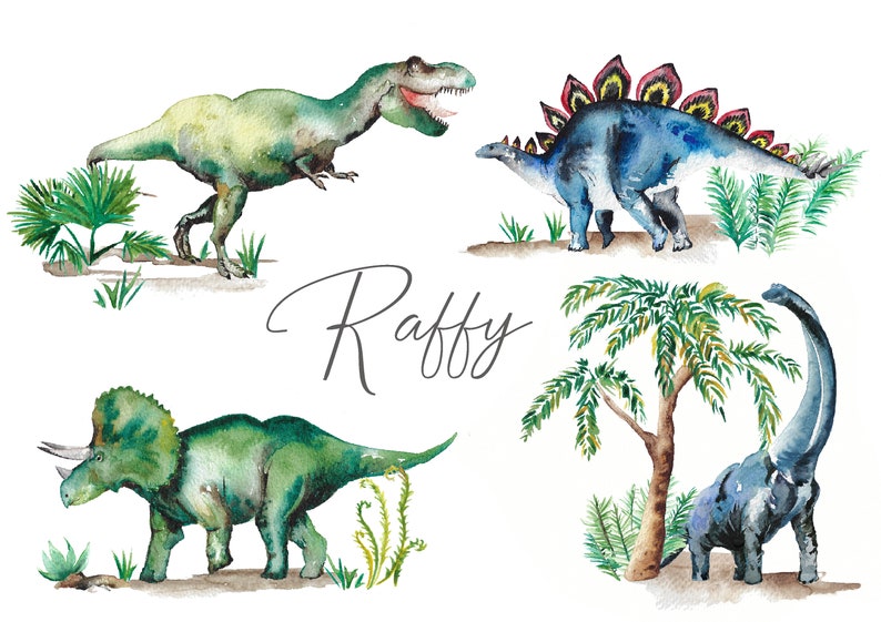 Dinosaurs Personalised Name Print from hand painted watercolour artwork, Picture for child's room, Gift image 4