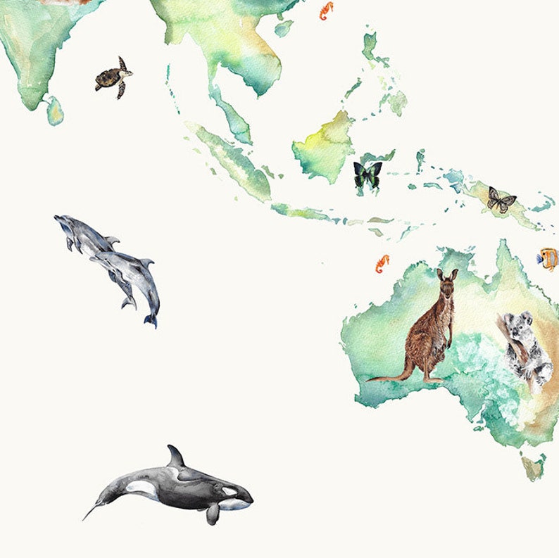 Wildlife World Map Mural Wallpaper For Children image 2