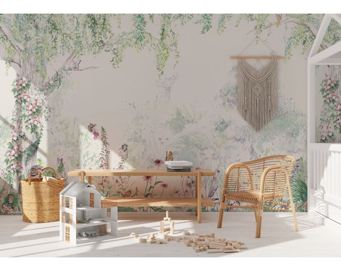 Magic Forest Wall Mural / Fairy Wall Mural / Enchanting Woodland ...
