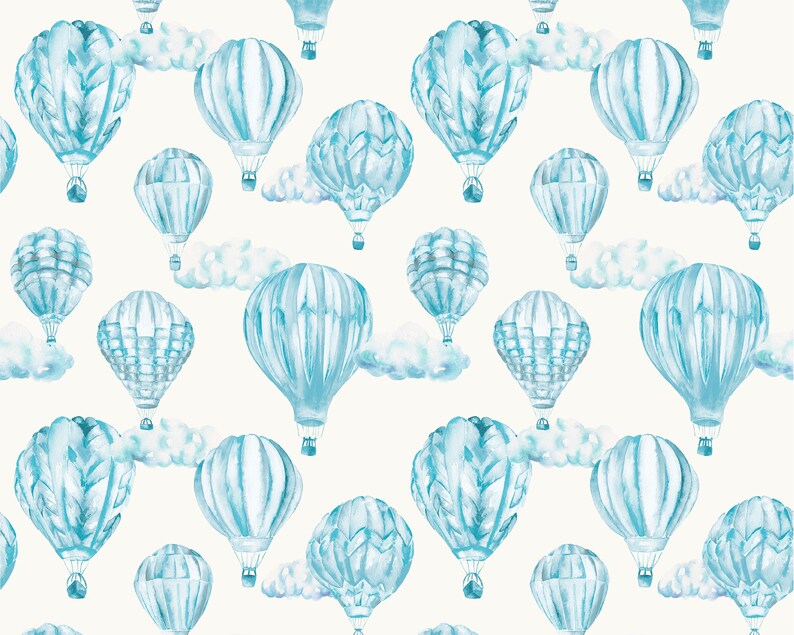 Hot Air Balloons Children's Cotton Curtain Fabric Azure