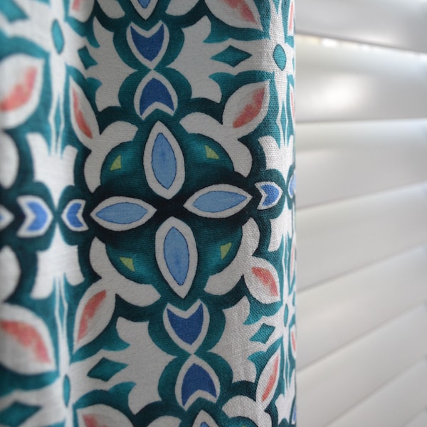 Essaouira - Moroccan tile inspired printed cotton fabric, available in 3 colour options, material for curtains, blinds & cushions